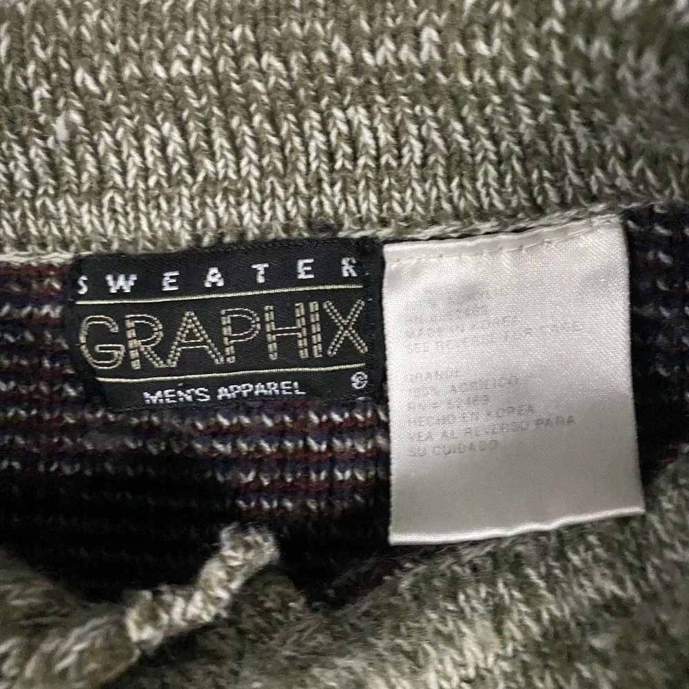 Vintage Sweater Graphix Polo Sweater Mens Large Green Plaid Long Sleeve Knit